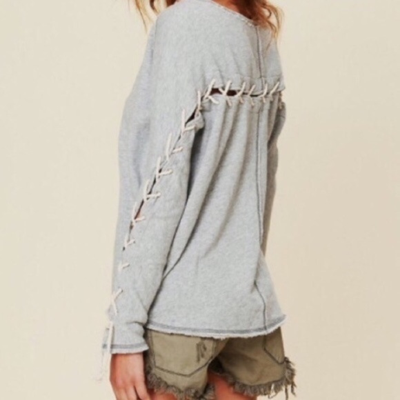 Free People Tops - Free People lace up pull over oversize sweatshirt